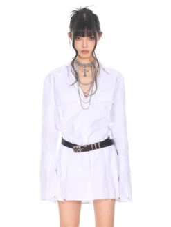 Flare Long Sleeve Pleated Mini Shirt-Dress -Modern Wear Shop d6490e15e8c621750b39eb998c66d296