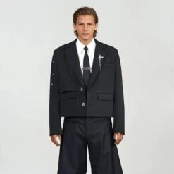 Structured Mid Crop Blazer With Metal Stud Details