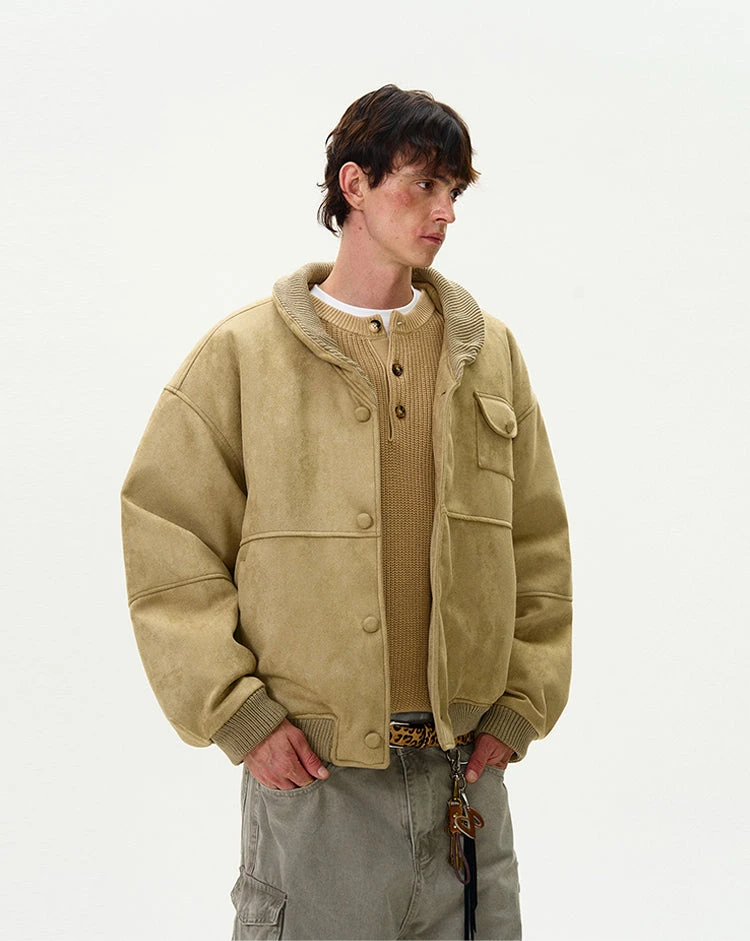 Oversized Suede Bomber Jacket With Button Pocket 6 Oversized Suede Bomber Jacket With Button Pocket - Image 6