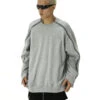 Oversized Crewneck Contrast Zip-Piping Sweatshirt