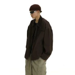 Oversized Corduroy Zip-Up Collared Jacket -Modern Wear Shop d686be83ddd7863520c0bfba6e17e537