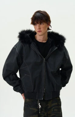Contrast Stitch Oversized Faux Fur Hooded Bomber Jacket -Modern Wear Shop d6c0aeb4c82f7707fd54efa155ebf0b7