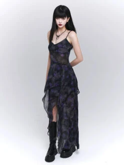 Asymmetric Hem Floral Sheer Overlay Dress -Modern Wear Shop d6de1e50069be9626858754e11e82226