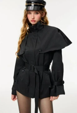 Oversized Stand Collar Trench Coat With Cape And Belt -Modern Wear Shop d6ef2e71e05b29dbb5ac4d95d6e47dd9