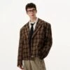 Plaid Single Breasted Boxy Suit Jacket