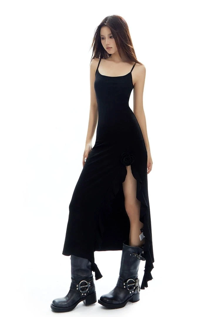 Sleeveless Bodycon Midi Dress With Side-Split Rose Detail 14 Sleeveless Bodycon Midi Dress With Side-Split Rose Detail - Image 14