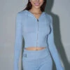 Skinny Ribbed Knit Cropped Hoodie And Lightweight Leggings Co-ord Set