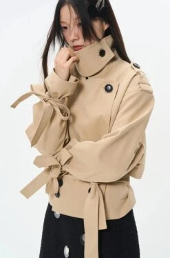 Overlapped Cropped Trench Coat With Belt -Modern Wear Shop d752284d92ae9280b6b5c40a25edb314
