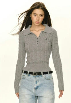 Half-Button Cable Knit Collared Pullover -Modern Wear Shop d773efe8fc5927cd97f0f59eef384829
