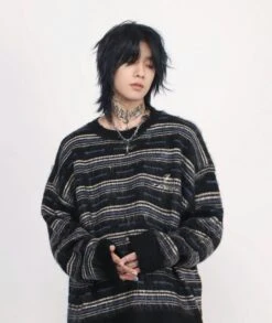 Oversized Multi-Striped Fuzzy Sweater -Modern Wear Shop d7a63cdc16e105a8cf86454875b3be86