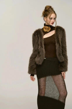 Faux Fur V-Neck Short Coat -Modern Wear Shop d7f24b29b1bb7d77a4c9832fac635b8b