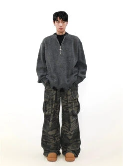 Distressed Ribbed Hem Half Cross Zip Fuzzy Sweater 16 Distressed Ribbed Hem Half Cross Zip Fuzzy Sweater -Modern Wear Shop d80cb4793d4cc328412a012aeadb3097