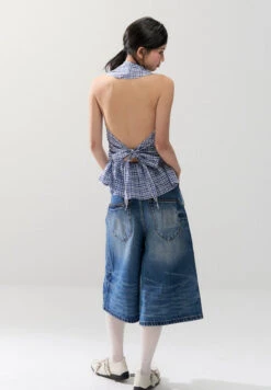 Sleeveless Checker Ruffle Front Tie Halter Top -Modern Wear Shop d828e009216dbc2b8bd0f671df3f6b51
