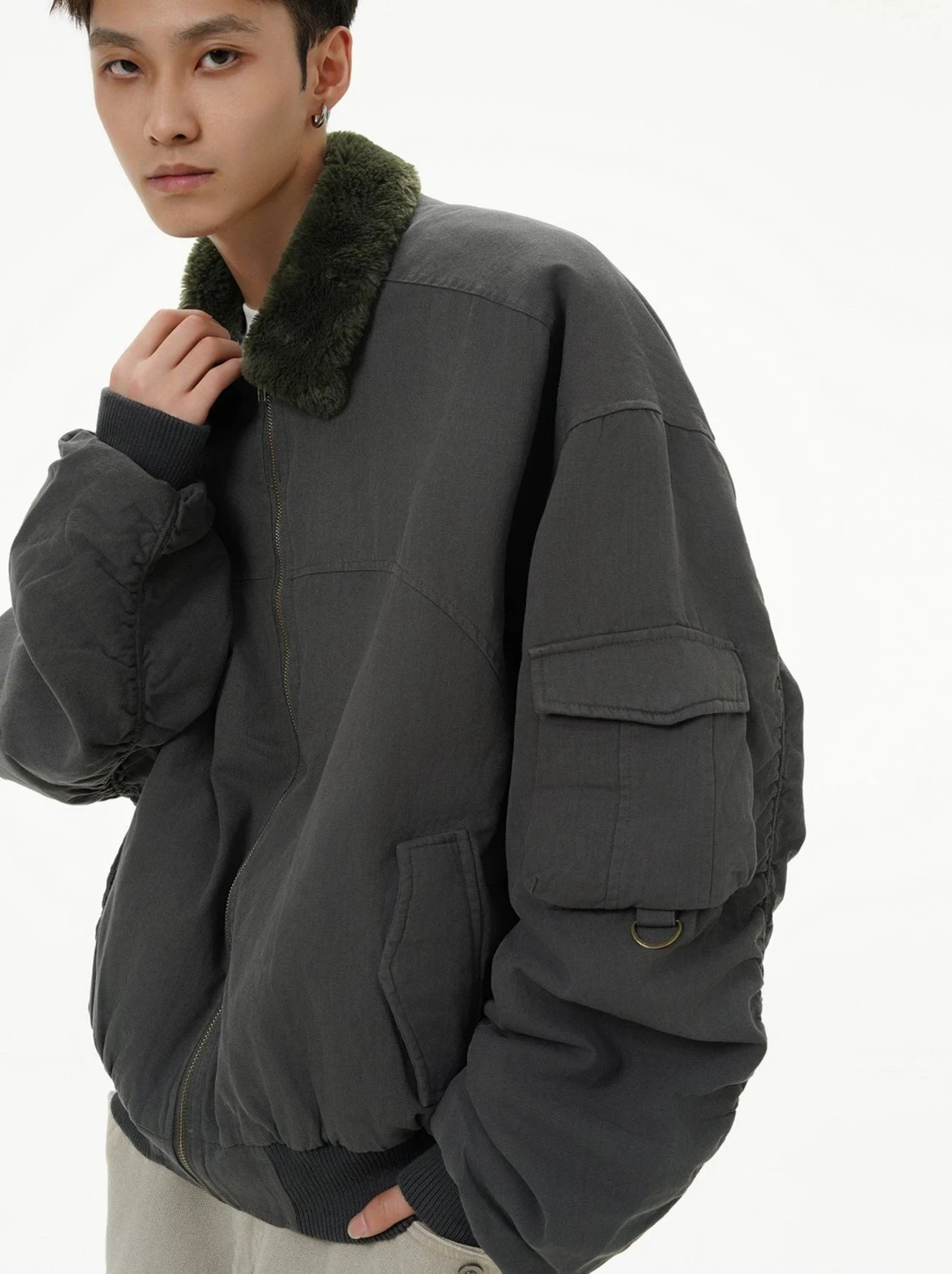 Fleece Lined Collar Zip-Up Bomber Jacket 6 Fleece Lined Collar Zip-Up Bomber Jacket - Image 6