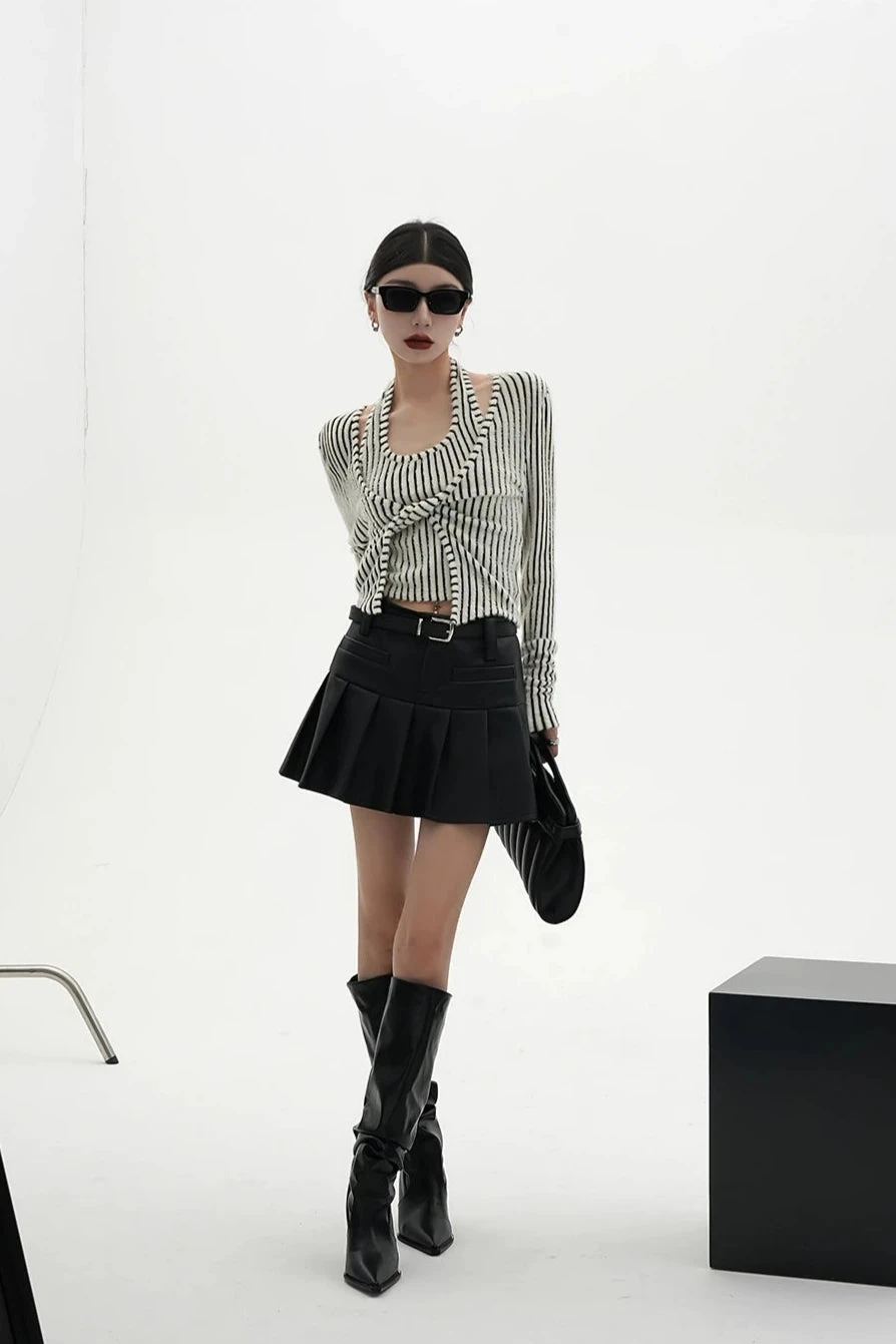 Stripe Halter Neck Knot Long Sleeve Blouse 12 Stripe Halter Neck Knot Long Sleeve Blouse - Image 12