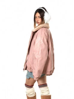 Fleece Lined Glossy Faux Leather Oversized Jacket -Modern Wear Shop d8bad52d461ab5151ac14781a1be4a83