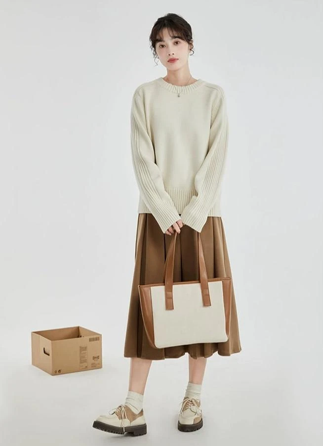 Ribbed Sleeve-Detail Crew Neck Sweater 7 Ribbed Sleeve-Detail Crew Neck Sweater - Image 7