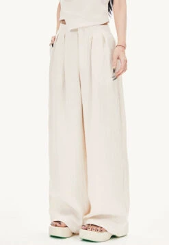 Draped Asymmetric Strapless Top And Wide Leg Pleated Pants Two-Piece Set -Modern Wear Shop d9037053ce9c7e2d30434939f5c4e180