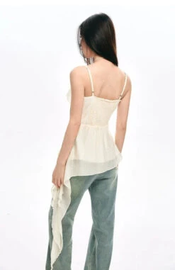 Ruffled Asymmetrical Camisole Top With Floral Accent -Modern Wear Shop d907c153a42469629cbfe94060ac3a42