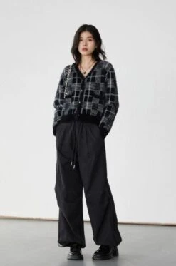 Fuzzy Plaid Cardigan With Pearl Buttons -Modern Wear Shop d914f8bd48ad1c20995c278ccd382381