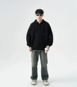 Oversized Zip-Up Sweatshirt Hoodie With Drop Shoulders -Modern Wear Shop d952ee384290735640a40544364ea6dc