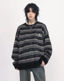 Oversized Multi-Striped Fuzzy Sweater -Modern Wear Shop d95f1d958181230474f3c50caf3647de