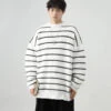Stripe Oversized Drop Shoulder Knit Sweatshirt