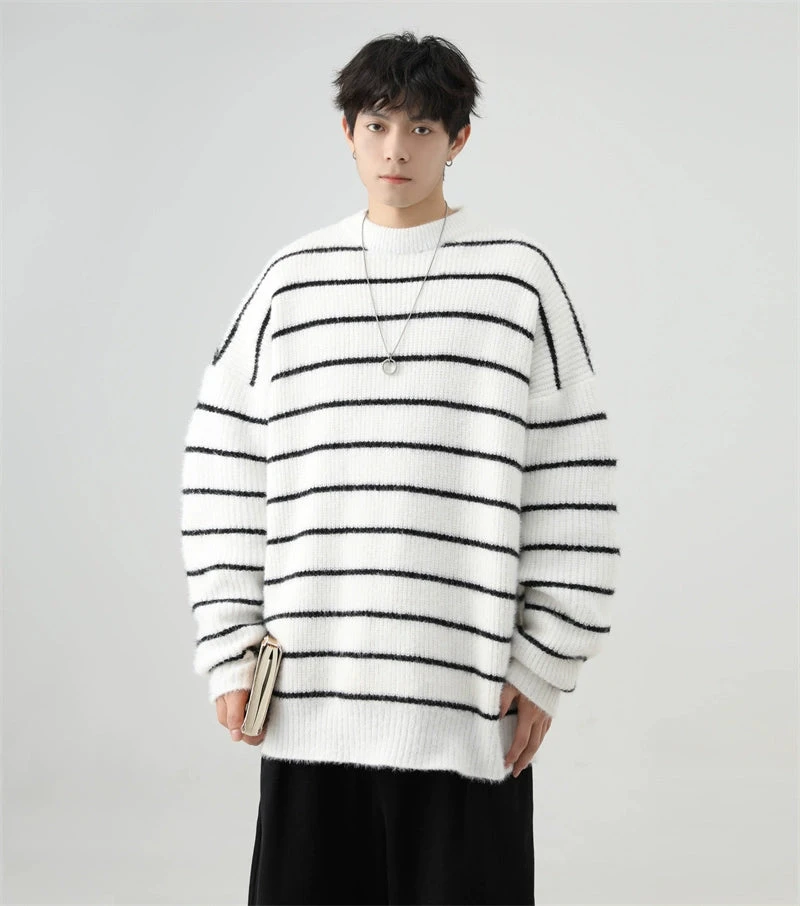 Stripe Oversized Drop Shoulder Knit Sweatshirt 1 Stripe Oversized Drop Shoulder Knit Sweatshirt