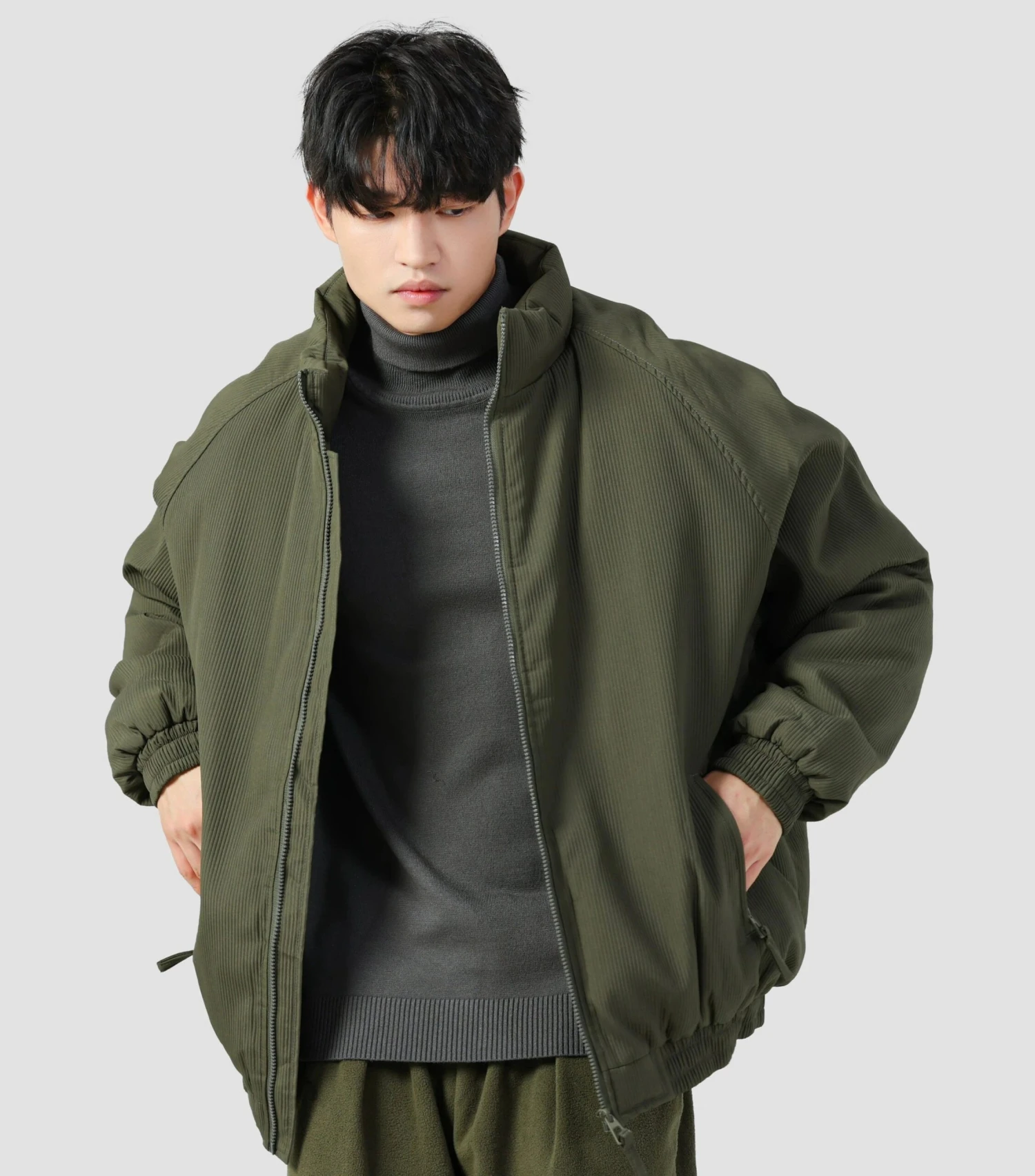Oversized Ribbed Zip Jacket With Elastic Hem 1 Oversized Ribbed Zip Jacket With Elastic Hem