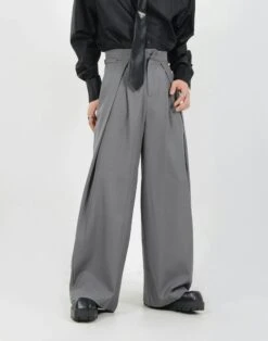 Wide Leg Pleated Palazzo Trousers With Belt Detail -Modern Wear Shop d9c94cd1633ee7abdde0a0d71d15bbe0