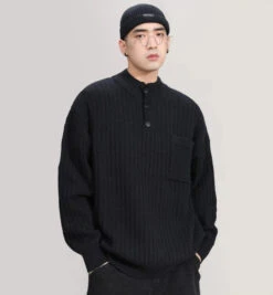 Mock Neck Ribbed Knit Sweater With Chest Pocket -Modern Wear Shop d9cbd645074e8ad636a5f11f2c61bac5
