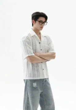 Button-Up Sheer Lace Shirt With Geometric Pattern 13 Button-Up Sheer Lace Shirt With Geometric Pattern -Modern Wear Shop d9da3974285d03b337d4eb29dadfe5c0