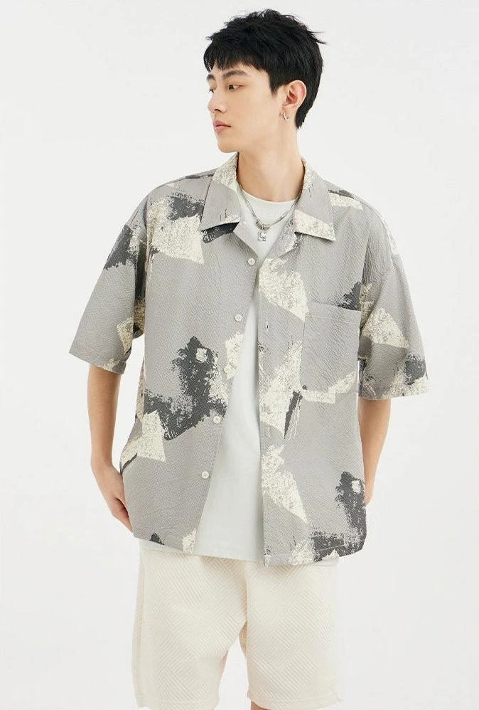 Abstract Print Short Sleeve Button Shirt 2 Abstract Print Short Sleeve Button Shirt - Image 2