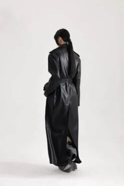 Longline Faux Leather Double Breasted Trench Coat -Modern Wear Shop da25553c4b300573b729e18db8956ebe