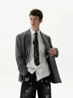 Oversized Distressed Hem Plaid Double-Breasted Blazer -Modern Wear Shop da465337da73d95217b67d2f97b82b36