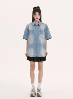 Oversized Faded Denim Button Top -Modern Wear Shop da5ce533bcace2b4235e92ca71e214fd