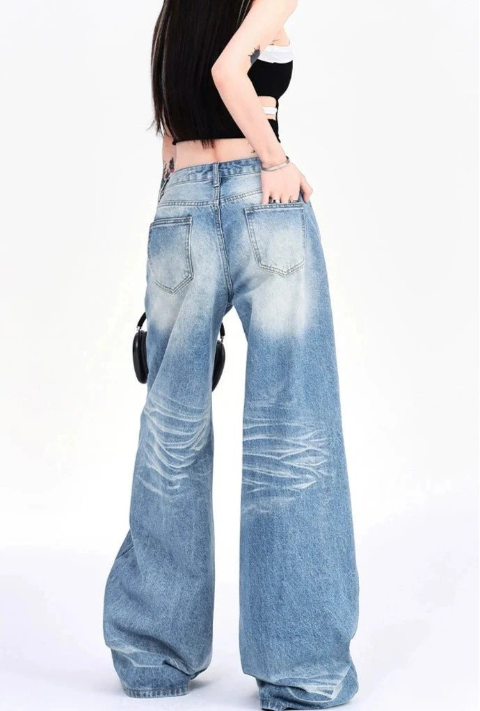 Vintage Faded Washed Wide-Leg Denim Jeans 8 Vintage Faded Washed Wide-Leg Denim Jeans - Image 8