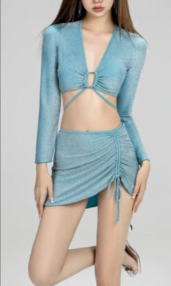 Glitter Knotted Crop Top & Ruched Skirt Set -Modern Wear Shop da7d85231141923ace715cdb87b01fcc