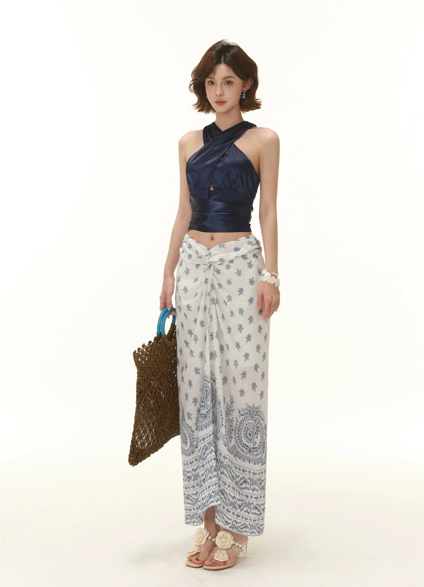 Satin Crisscross Halter Neck Wrap Crop Top 5 Satin Crisscross Halter Neck Wrap Crop Top - Image 5