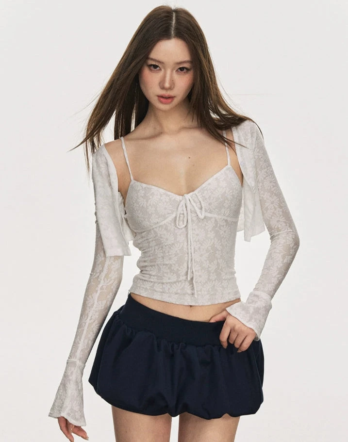 Floral Cami Top With Adjustable Strap And Flare Sleeve Crop Cardigan Two-Piece Set 3 Floral Cami Top With Adjustable Strap And Flare Sleeve Crop Cardigan Two-Piece Set - Image 3