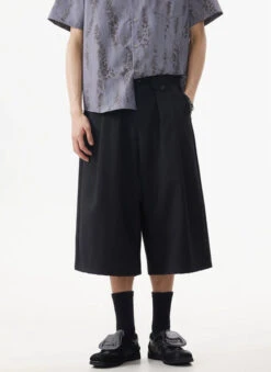 Wide Leg Pleated Tailored Suit Long Bermuda Shorts