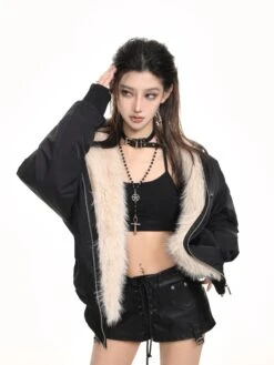 Faux Fur Lined Oversized Hooded Zip Jacket -Modern Wear Shop daf73340150cad73a06f9134712d85f9