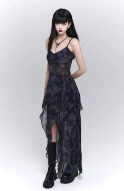 Asymmetric Hem Floral Sheer Overlay Dress -Modern Wear Shop db86af49f74f07398c77c1197166962b