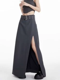 High Slit Maxi Skirt With Belt -Modern Wear Shop dbacb4ba43b889f67b92a50bd606f641