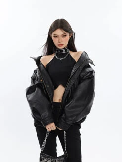 Drop Shoulder Faux Leather Bomber Jacket -Modern Wear Shop dbb2fe6525847dfa3f3a19b0a0131086
