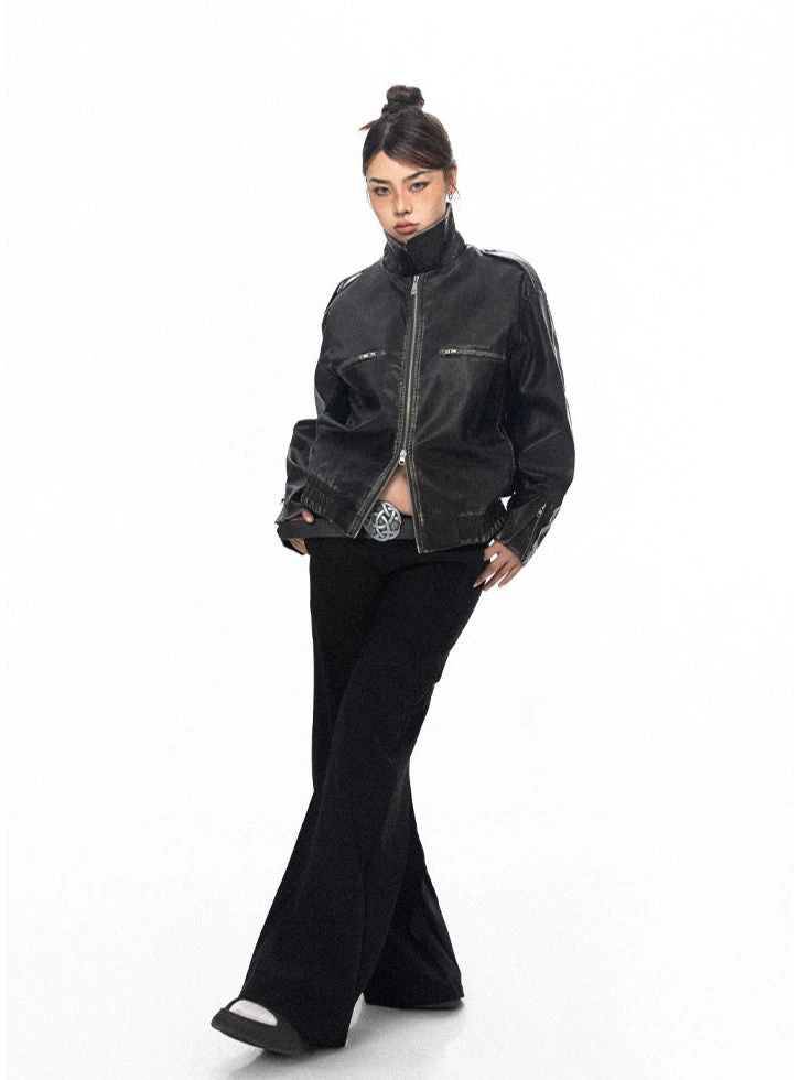 Vintage Faux Leather Stitch-Detail Jacket With Front Zip Pockets 13 Vintage Faux Leather Stitch-Detail Jacket With Front Zip Pockets - Image 13