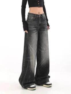 Wide-Leg Denim Vintage Wash Jeans -Modern Wear Shop dc077d19fa3202d9c82104d20ca9afda