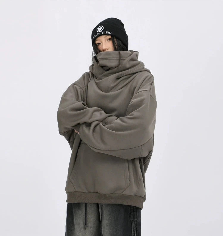 Oversized Drop Shoulder Layered Funnel-Neck Hoodie 8 Oversized Drop Shoulder Layered Funnel-Neck Hoodie - Image 8