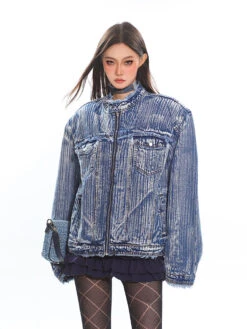 Distressed Trim Stripe-Washed Boxy Denim Jacket -Modern Wear Shop dc2521465745aba7d2ce846c89a76041