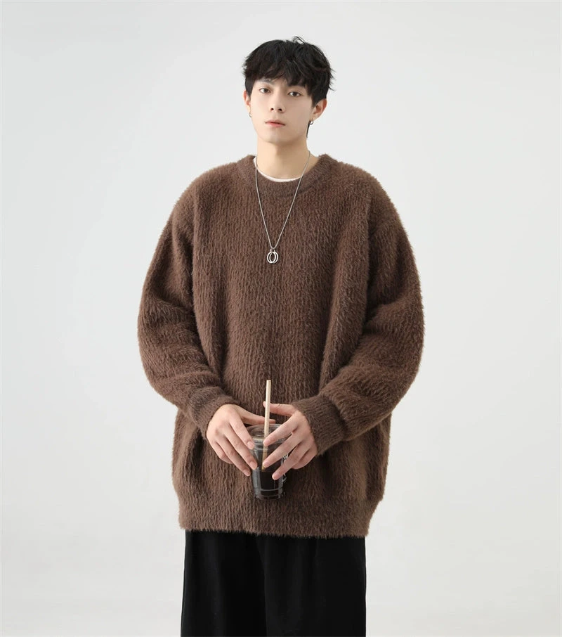 Fuzzy Crew Neck Oversized Knit Sweater 8 Fuzzy Crew Neck Oversized Knit Sweater - Image 8